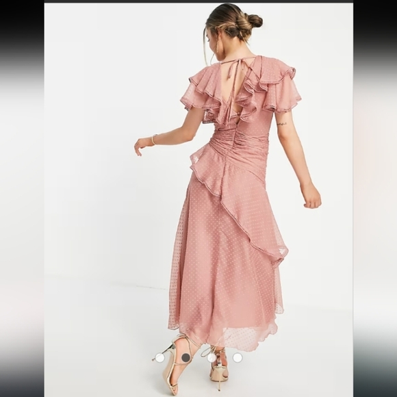 Asos Ruffled Asymetric Swiss Dot Sheer Layered Tiered Feminine High Low Maxi - Picture 2 of 14